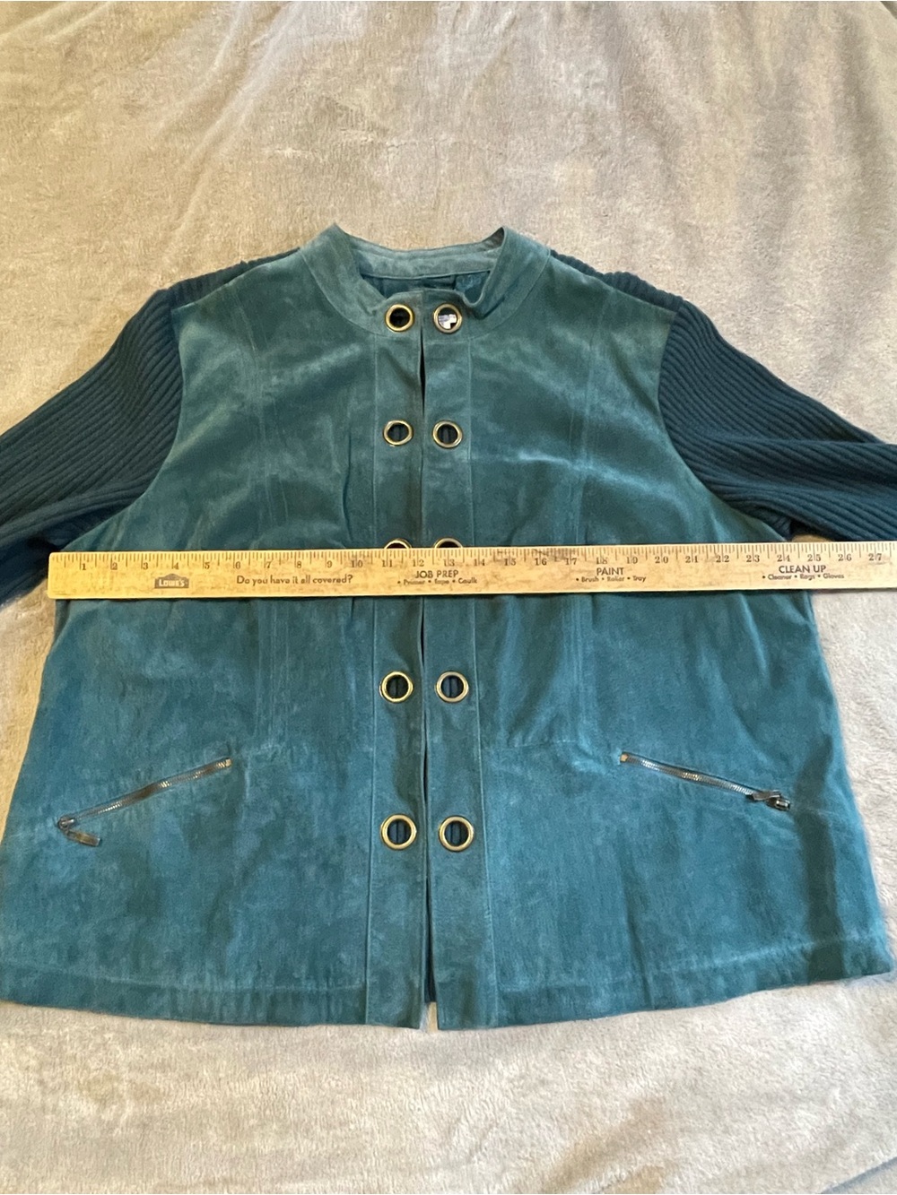 LIVE A LITTLE Women's Teal Suede Leather Ribbed Knit Grommet Jacket Sweater 2X - Picture 12 of 15